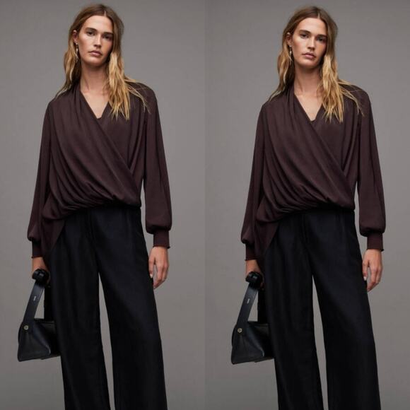 All Saints Abi Draped Blouse - Picture 1 of 6